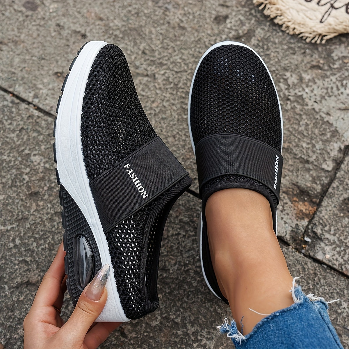 Women’s Breathable Mesh Slip-On Sneakers Low-Top Casual Shoes All-Season Plus Size