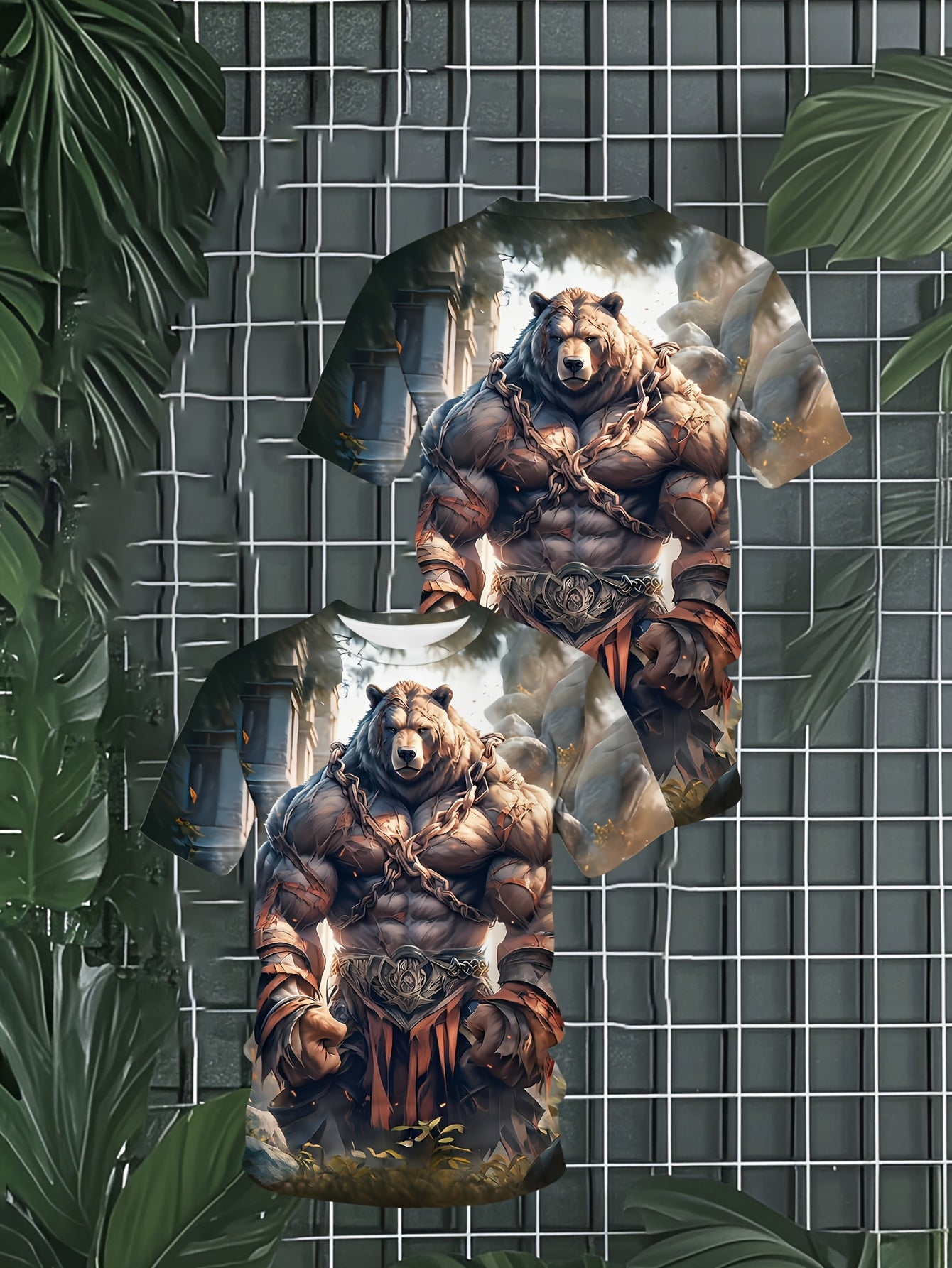 Plus Size Men's 3D Muscle Bear Graphic T-Shirt Polyester Blend Casual Party Outdoor