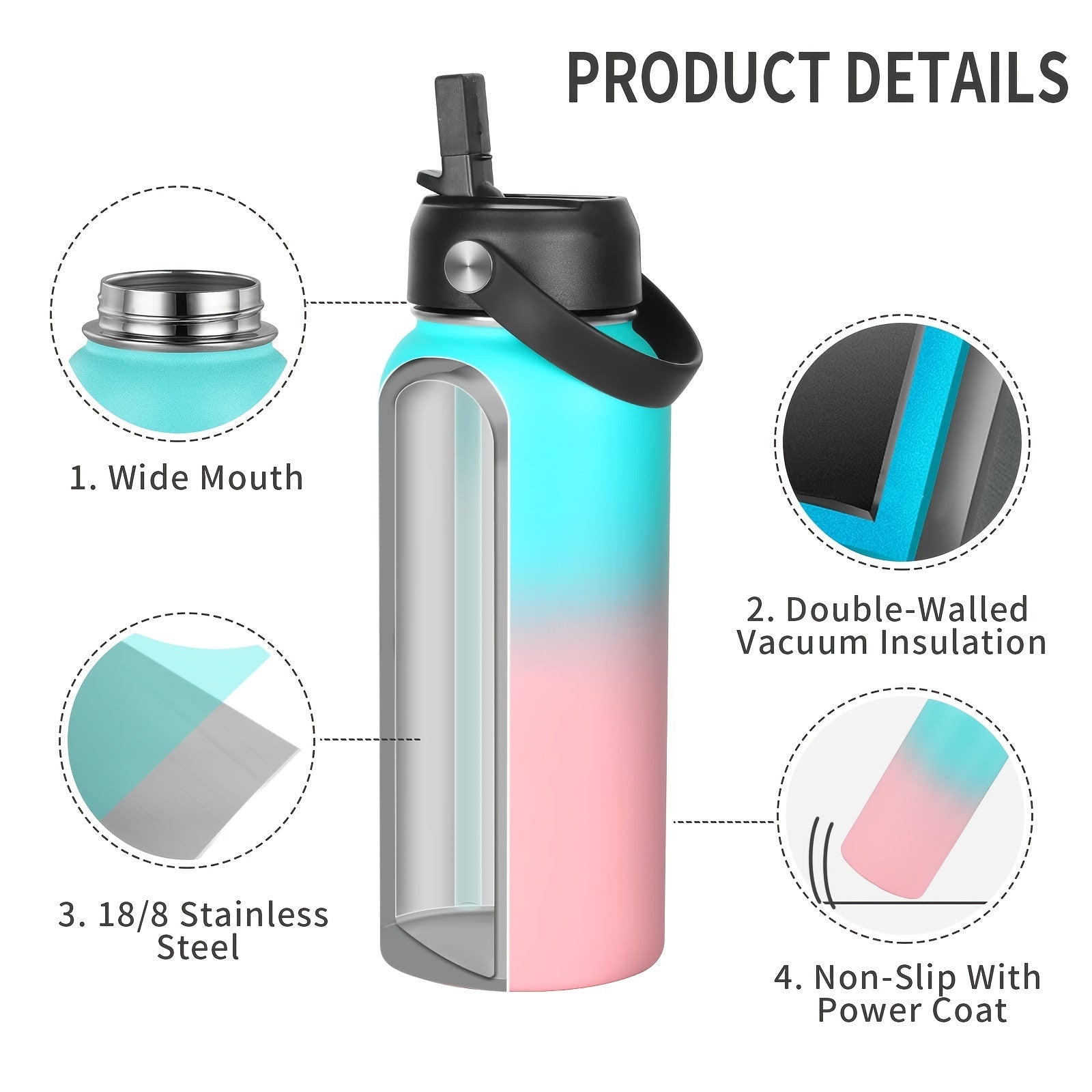 32oz Stainless Steel Water Bottle with Straw Lid for Outdoor and School Use