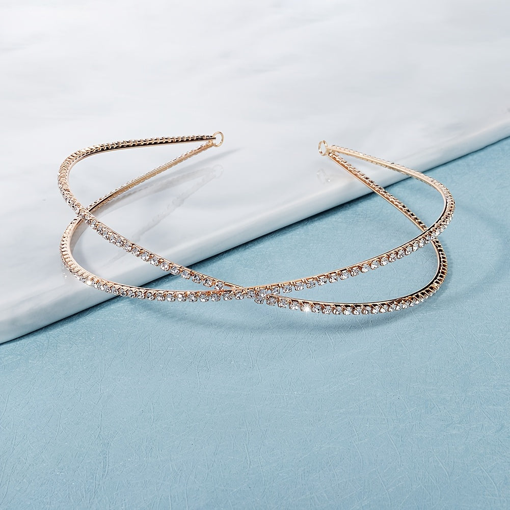 Personalized Rhinestone Cross Head Hoop Hair Accessory for Bridal and Wedding