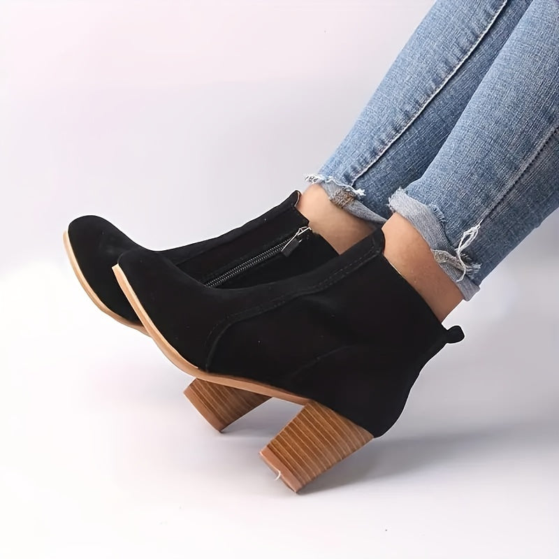 Women's Block Heel Short Boots Casual Side Zipper Ankle Booties