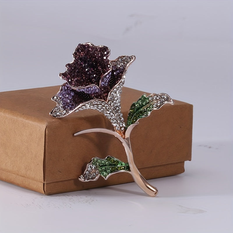 Rhinestone Rose Brooch Pin Floral Jewelry Accessory for Women Gift
