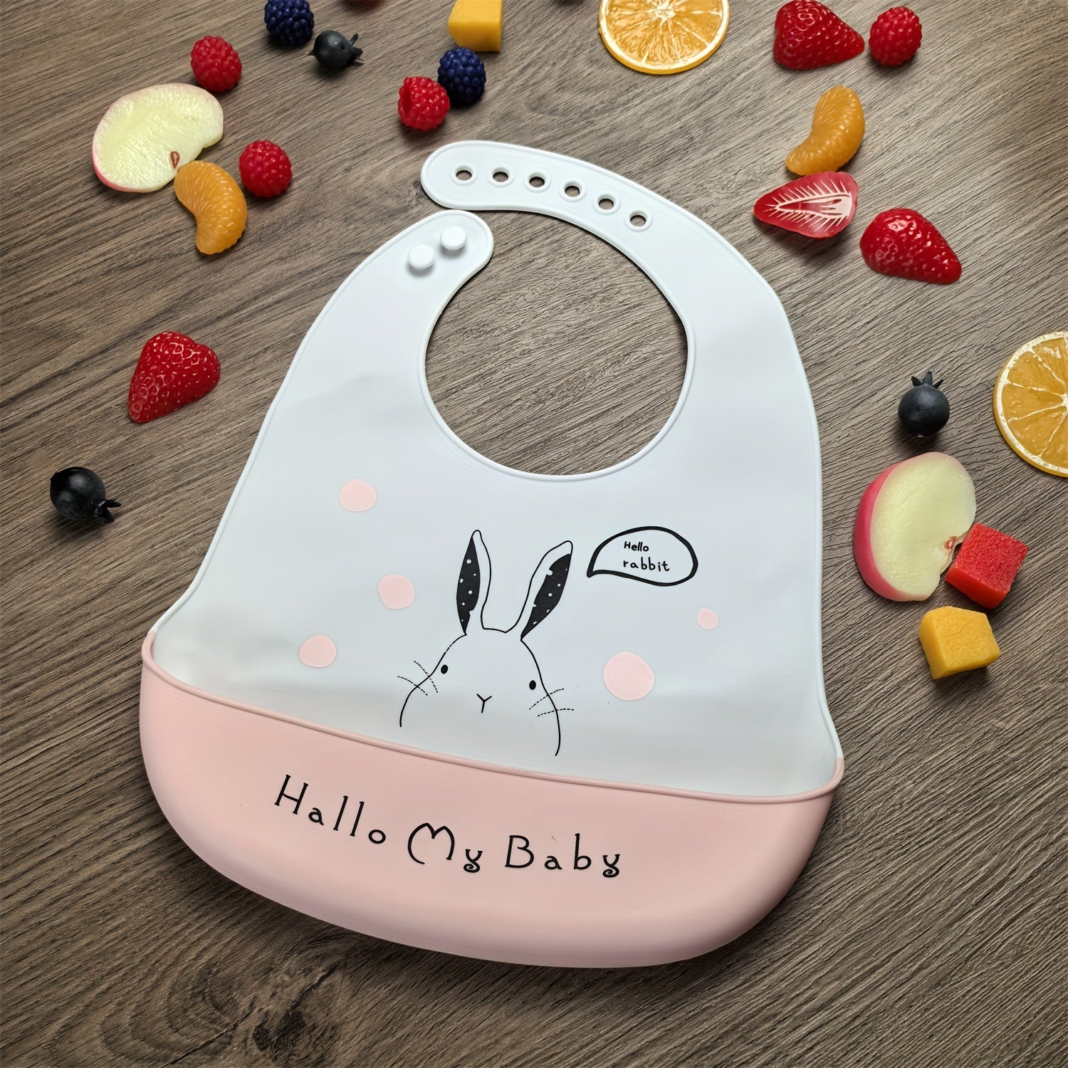 Silicone Kids Bib Pink Waterproof with Rainbow Crown Space Design for Boys Girls