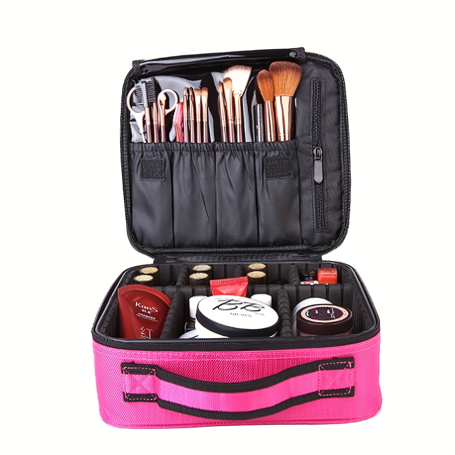 Bolsa organizadora de maquillaje impermeable negra con divisores ajustables para viajes