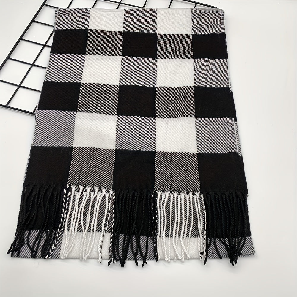 Plush Plaid Scarf Cozy Faux Fleece Warm Autumn Winter Accessory
