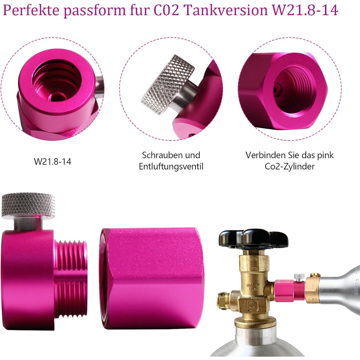 Válvula de cilindro de gas púrpura rojo para recarga de CO2 y conexión rápida