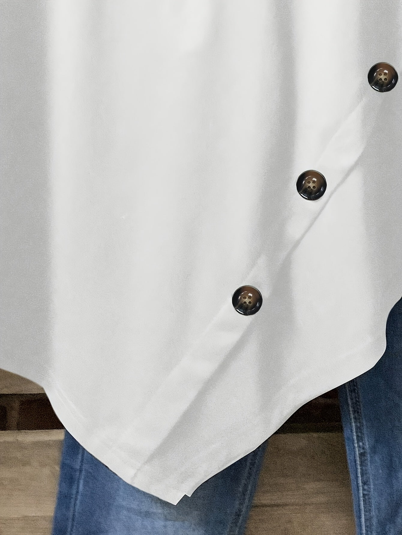 Plus Size Loose Fit Short Sleeve Casual T-Shirts with Button and Asym Hem