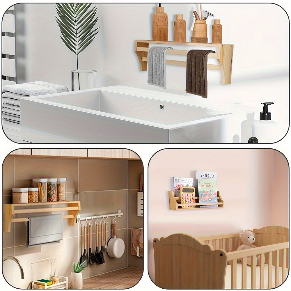 Bolalar xonasi, hammom yoki devor bezaklari uchun yog'och suzuvchi javonlar - kitoblar, o'yinchoqlar, fotosurat ramkalari va bolalar xonasi bezaklarini saqlash uchun ideal.