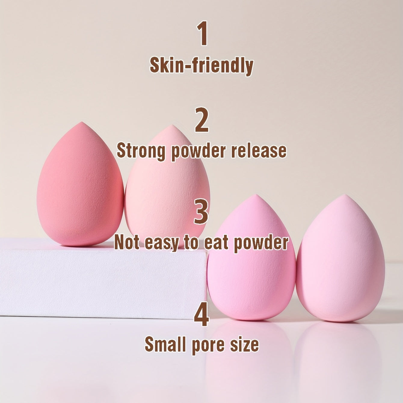 Kit de esponjas de maquillaje rosa de 4 piezas, esponjas en forma de gota de agua para líquidos y polvos