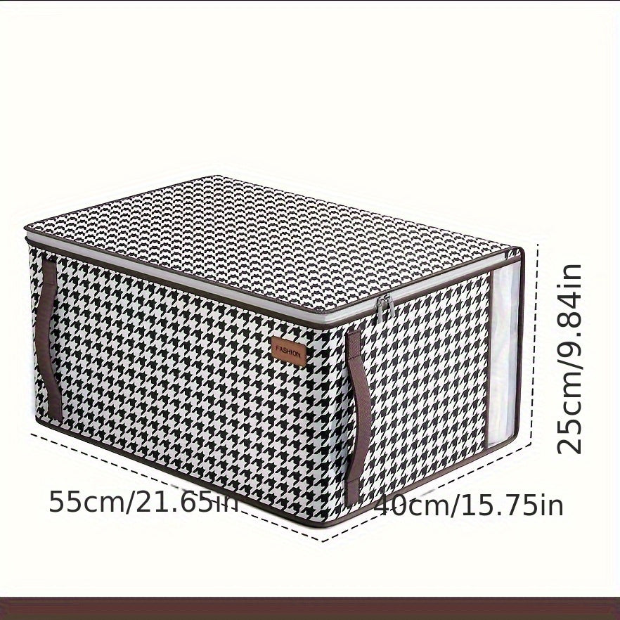 Bolsa de almacenamiento bajo la cama con estampado de pata de gallo, mezcla de algodón, impermeable, espaciosa, para mantas y ropa