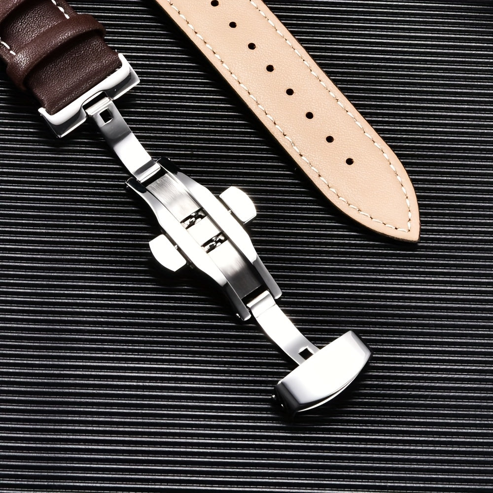 PU Leather Watch Band with Butterfly Clasp Compatible with All Apple Watch Models 38/40/41mm 42/44/45/49mm