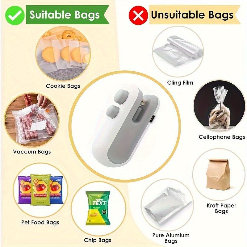 Compact USB Rechargeable Snack Bag Sealer with Hot Stamping and Shredder Blade