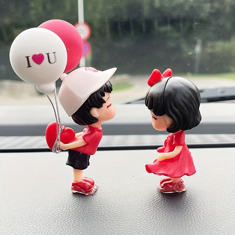 Cute Car Couple Ornaments Red Kissing Figures for Car Interior Dashboard Decor