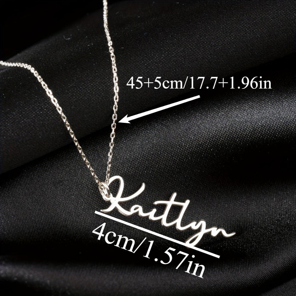 Personalized Stainless Steel Name Necklace Vertical Pendant Cursive Script for Women