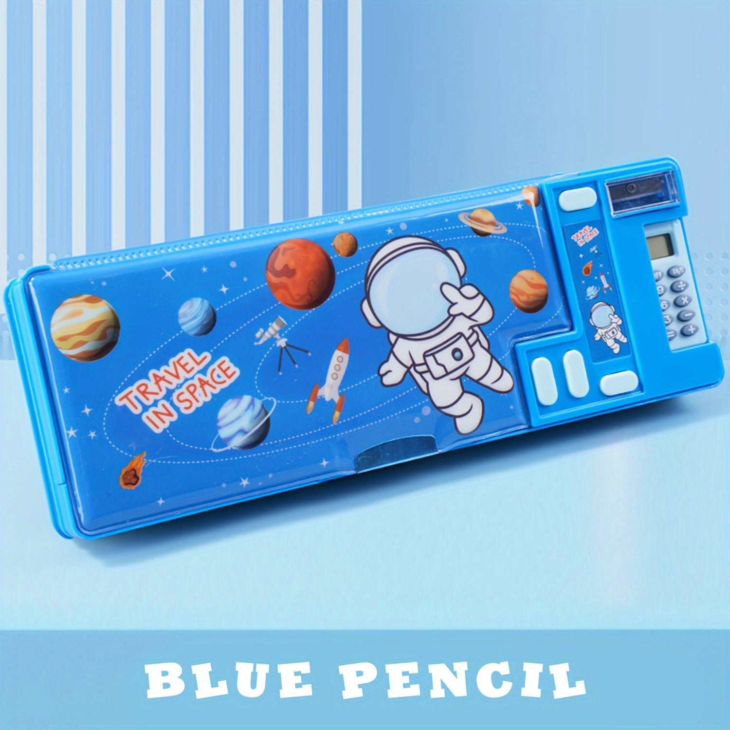 Kids Pencil Case with Calculator and Desk Organizer Pink Purple Design