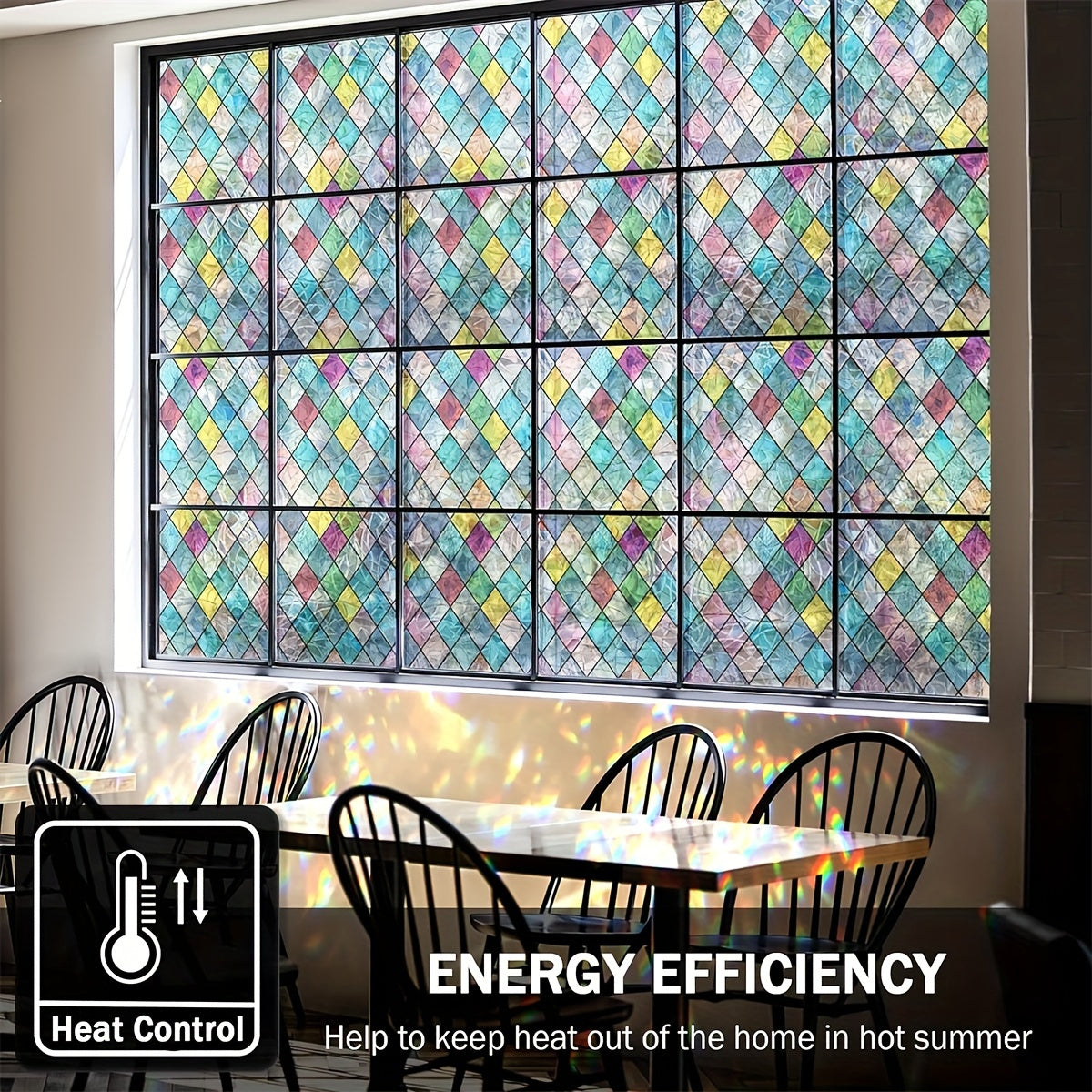 Colorful Grid Pattern Window Film for Living Room Decor Electrostatic Glass