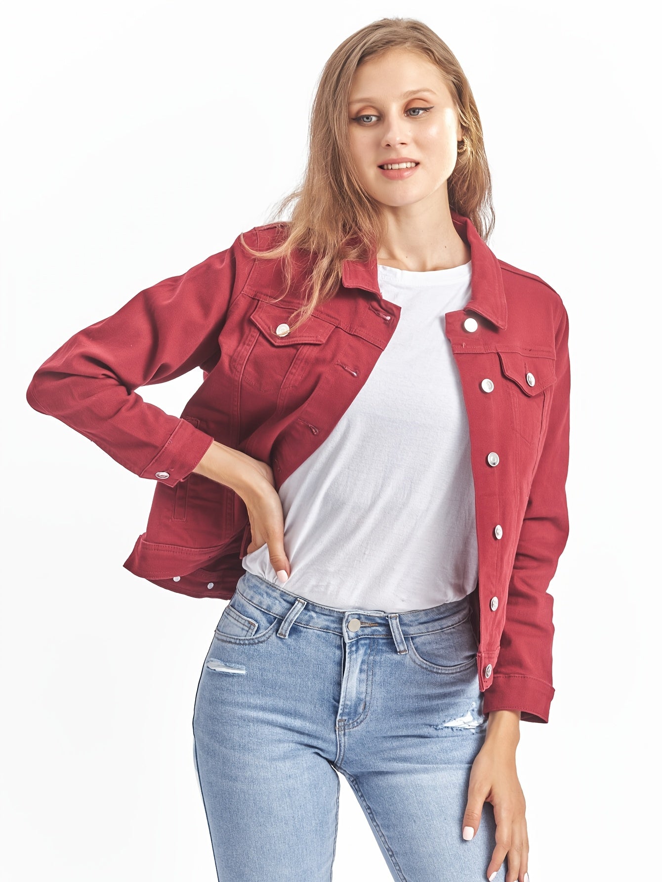 Women's Denim Jacket Multicolor Relaxed Jeans Style Grape