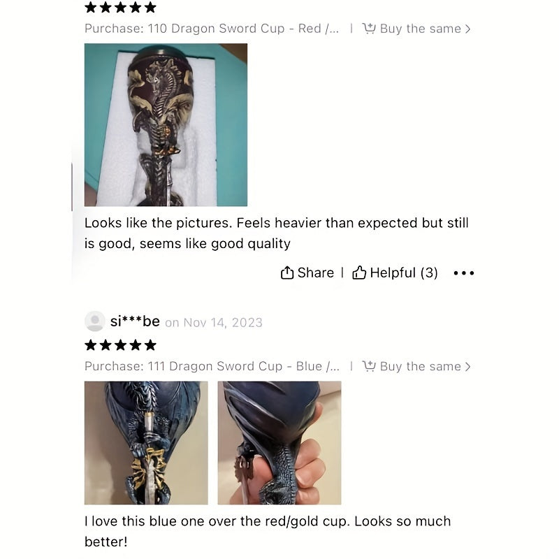 Dragon Sword Goblet 7oz Resin Stainless Steel Medieval Gothic Drinkware for Fantasy Fans