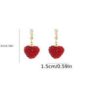 Red Rhinestone Heart Earrings Set of 2 Peach Dangle Earrings UV Coating Silver Posts