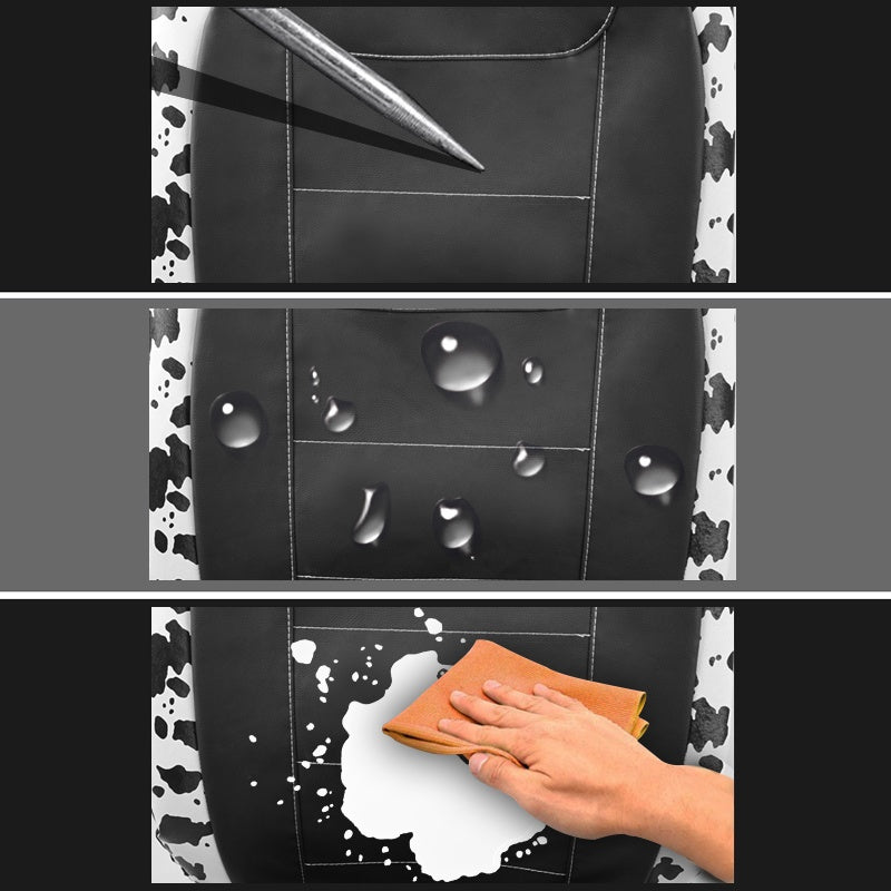 9-Piece Synthetic Leather Car Seat Covers Universal Cow Pattern for All Seasons