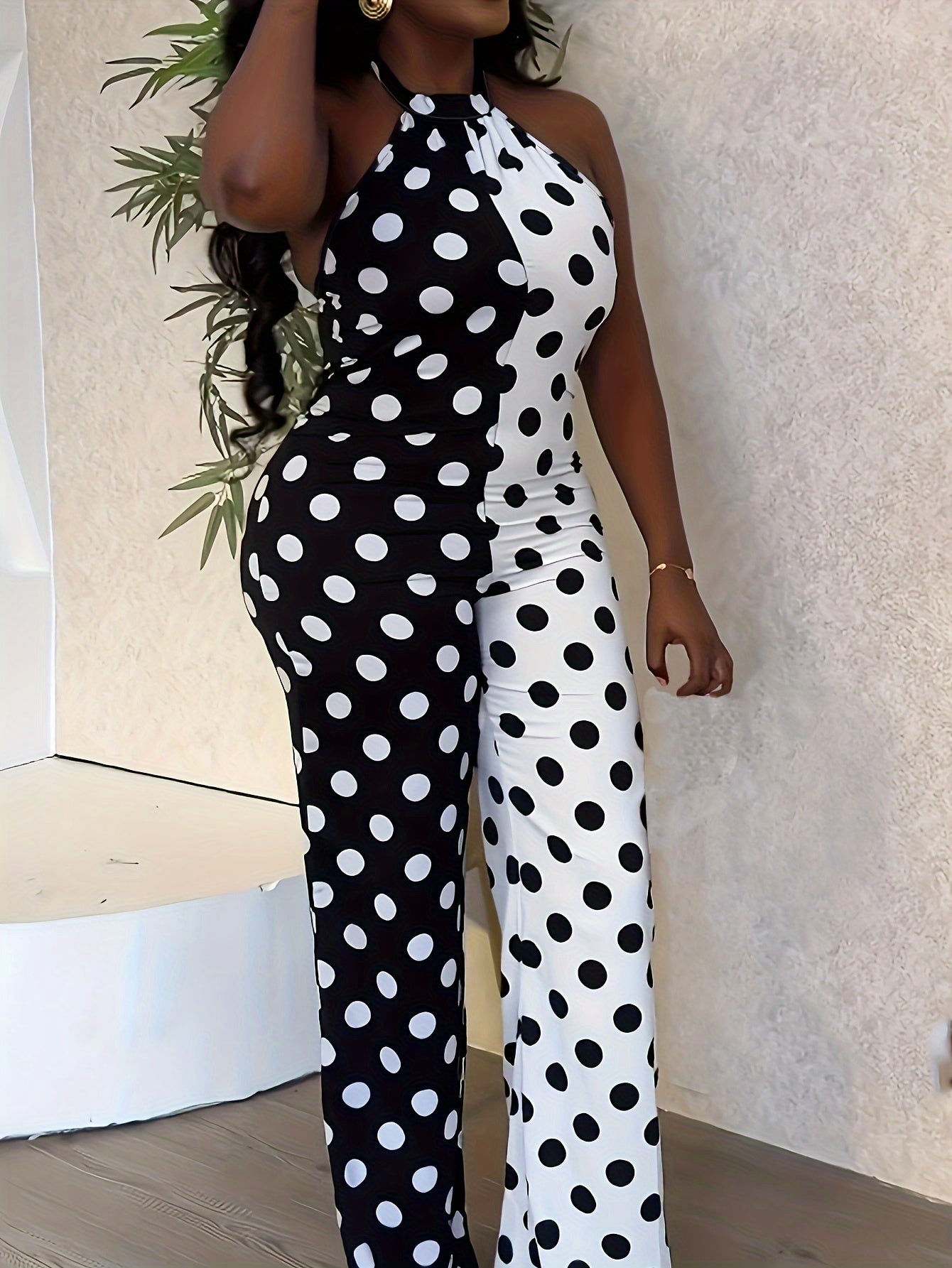 Women's Jumpsuit Halter Neck Polka Dot Contrast Color Block All-Season Fashion