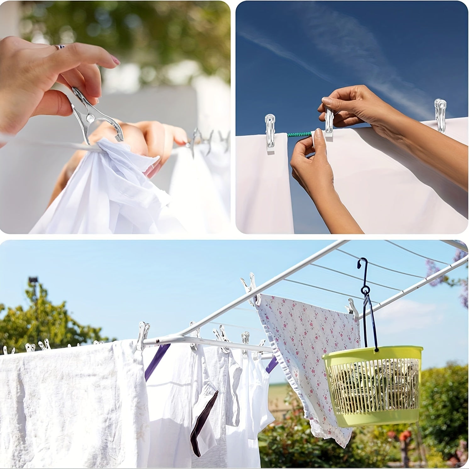 20 dona zanglamaydigan po'latdan yasalgan kiyim kliplari, yorganlarni quritish va ko'p maqsadli rack halqalari uchun