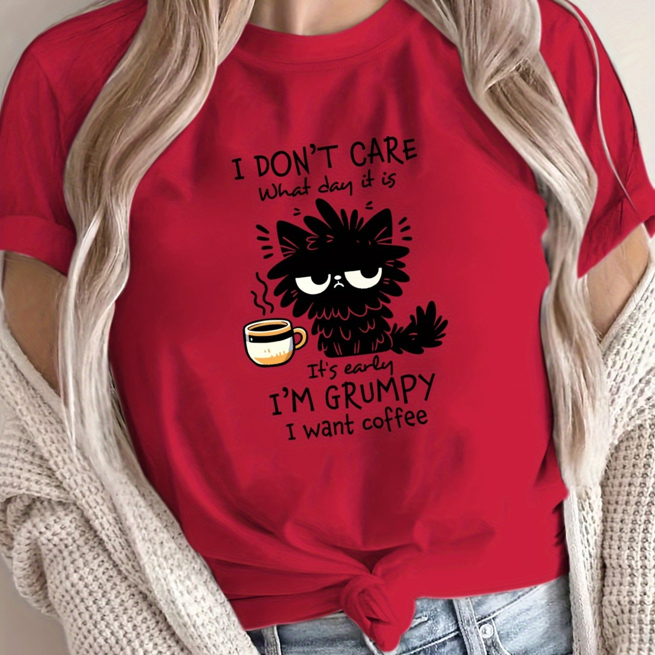 Women's Grumpy Coffee Graphic T-Shirt Soft Polyester Casual Short Sleeve