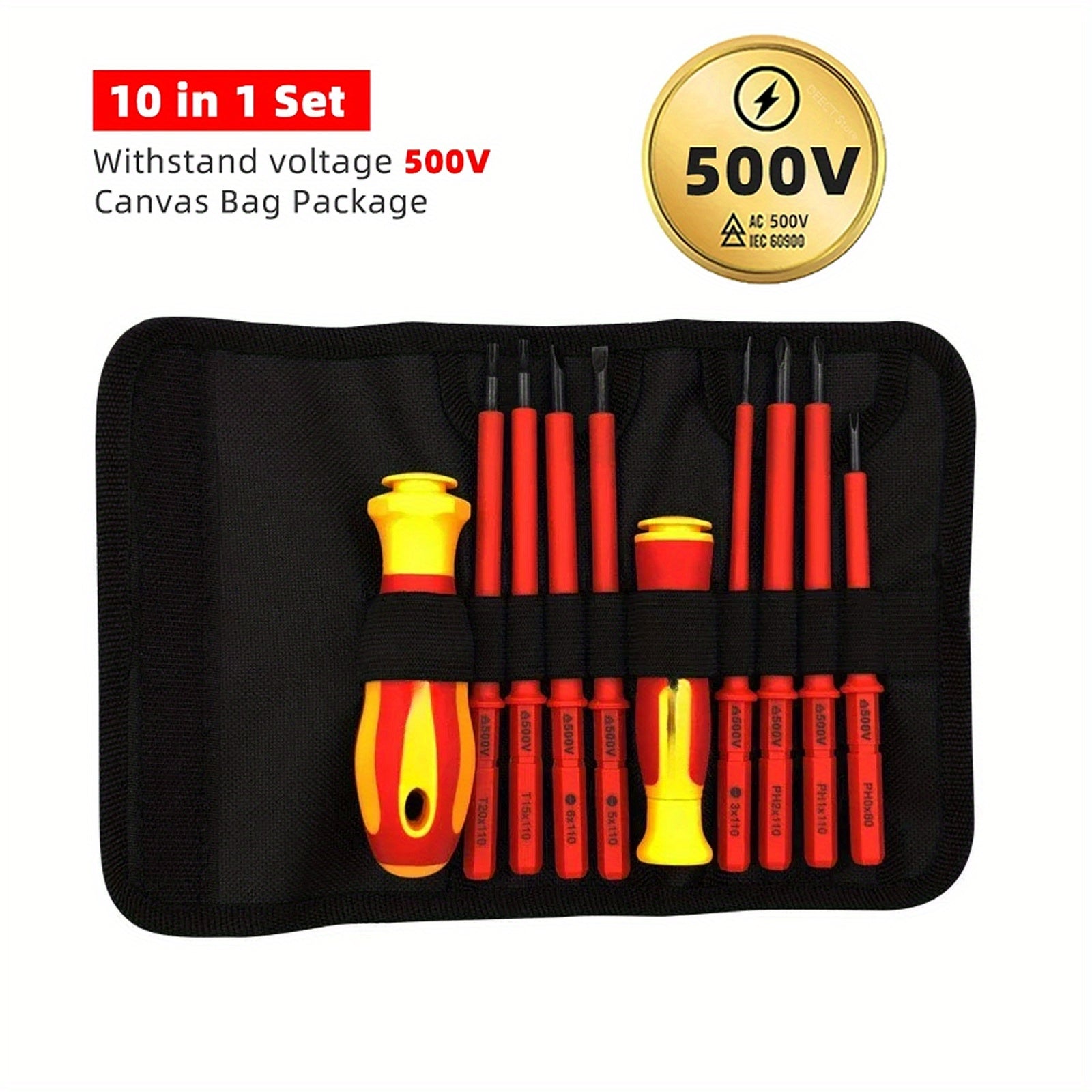 Insulated Screwdriver Set with Magnetic Hex and Cross Tips for Household Electricians 10-20 Pieces