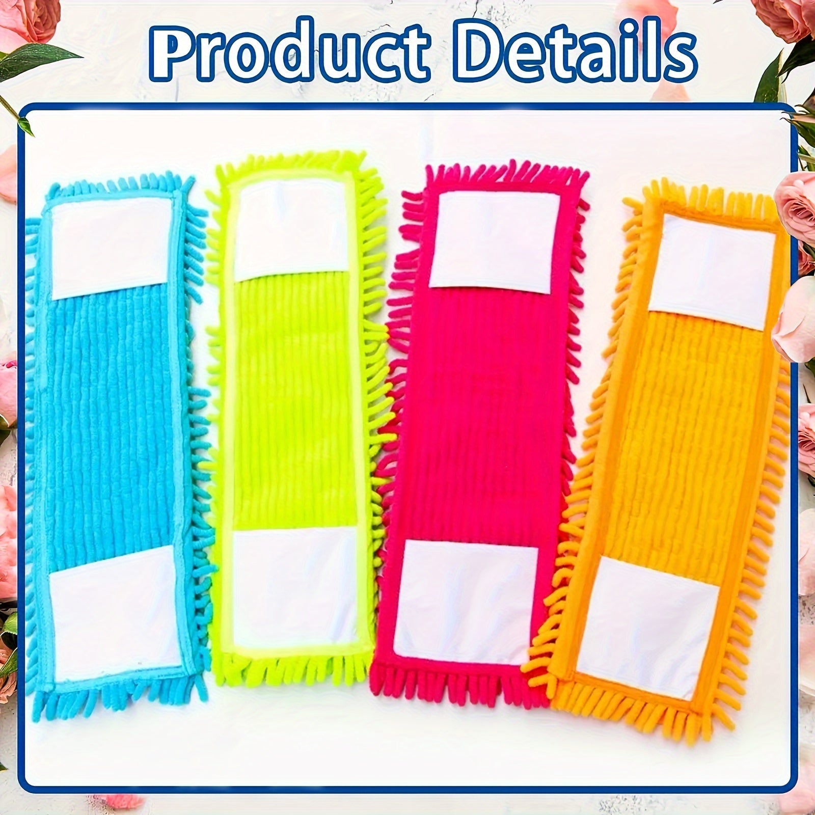 Uy tozalash uchun almashtirish matosi bilan 4 rangdagi Chenille Flat Mop Heads