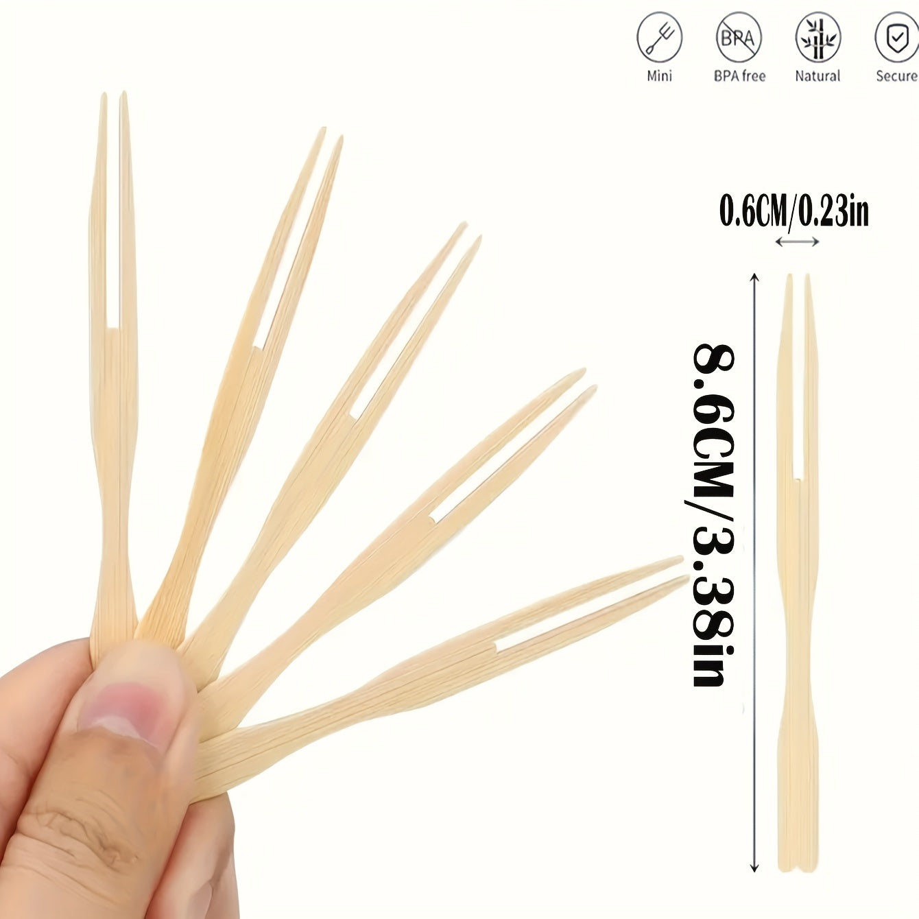 Set of 80 Beige Wooden Fruit Picks and Bamboo Cheese and Cake Forks