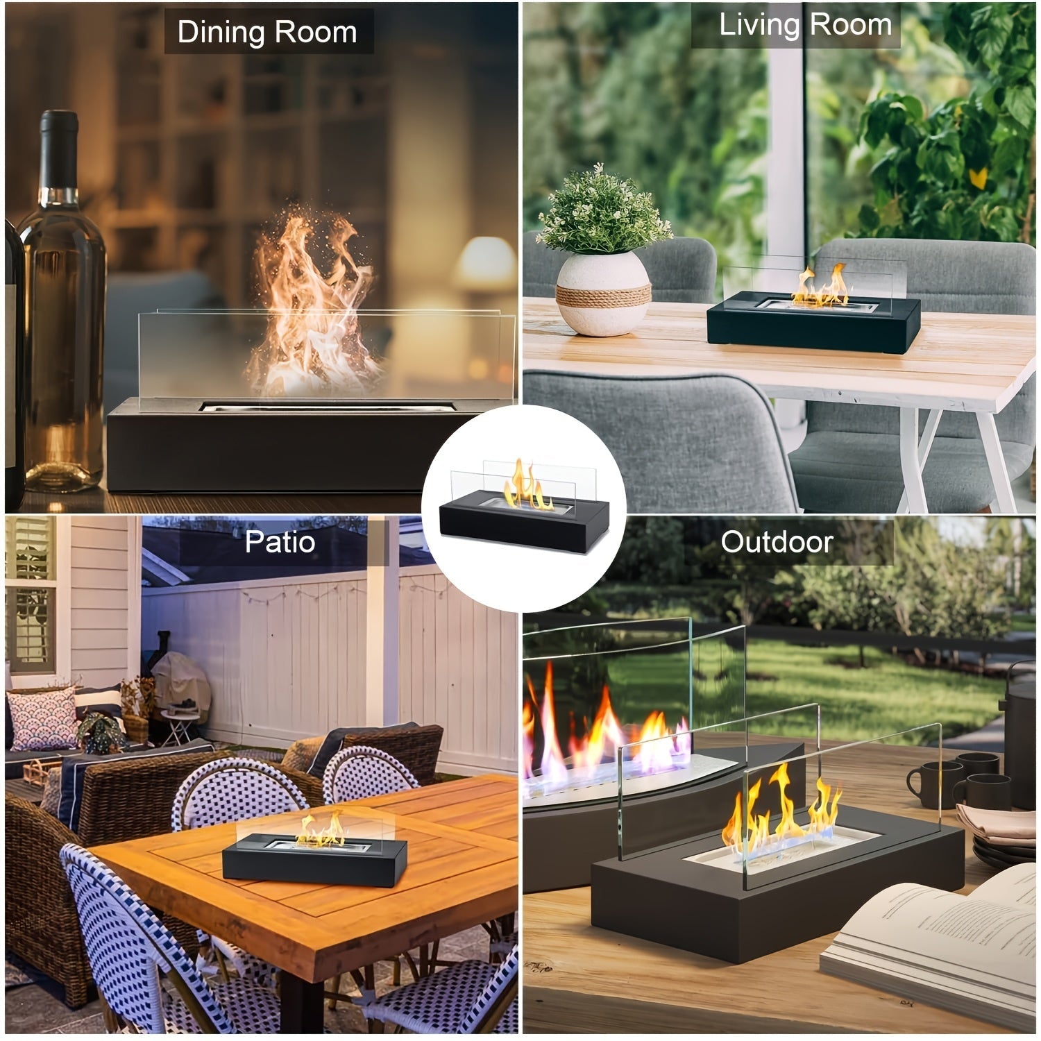 Glass Tabletop Fire Pit for Camping and Gatherings No Electricity Needed