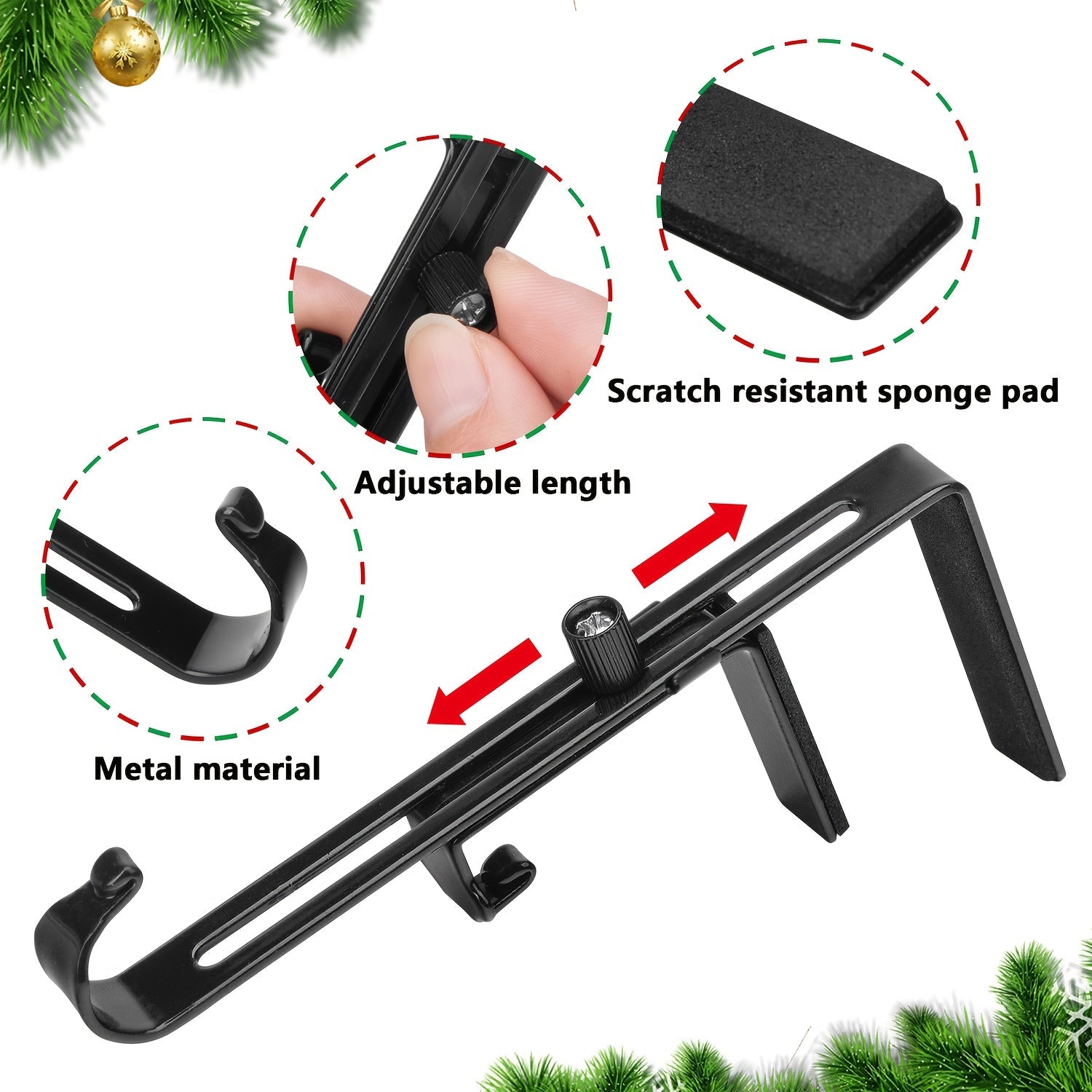 Set of Four Adjustable Metal Christmas Stocking Holders for Mantle Fireplace Decor