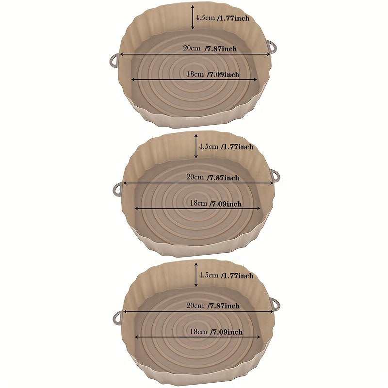 3-Pack Silicone Air Fryer Liners 7.09-Inch Non-Stick Reusable Oven Basket Bowls