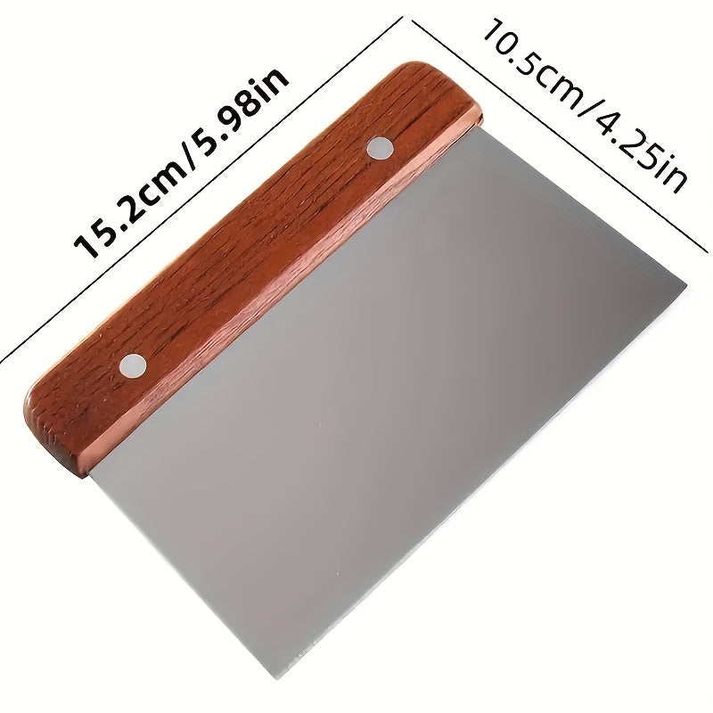 Stainless Steel Square Dough Cutter with Wooden Handle for Baking and Cooking