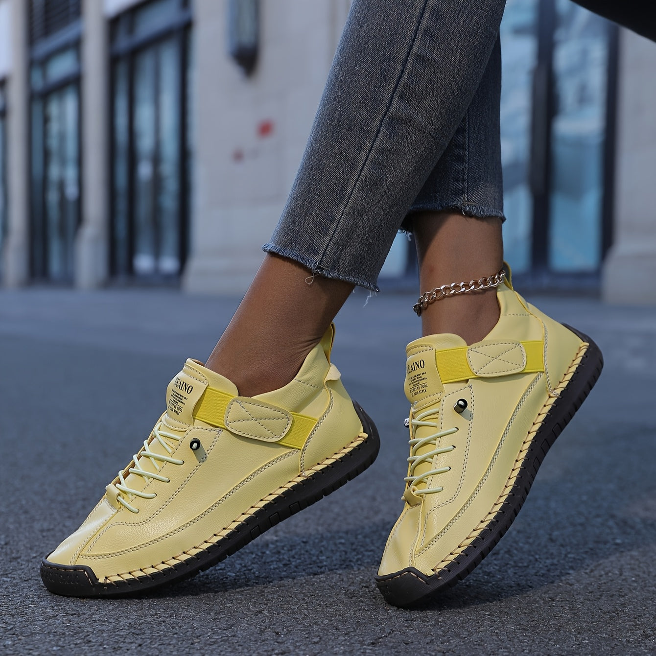 Women's Breathable Lace-Up Sneakers with Cushioned Insoles, Non-Slip Durable