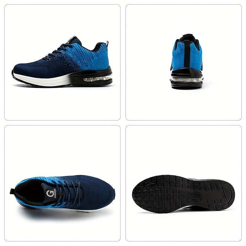 Women Steel Toe Safety Shoes Breathable Fabric Anti-Puncture Work Sneakers Blue Black