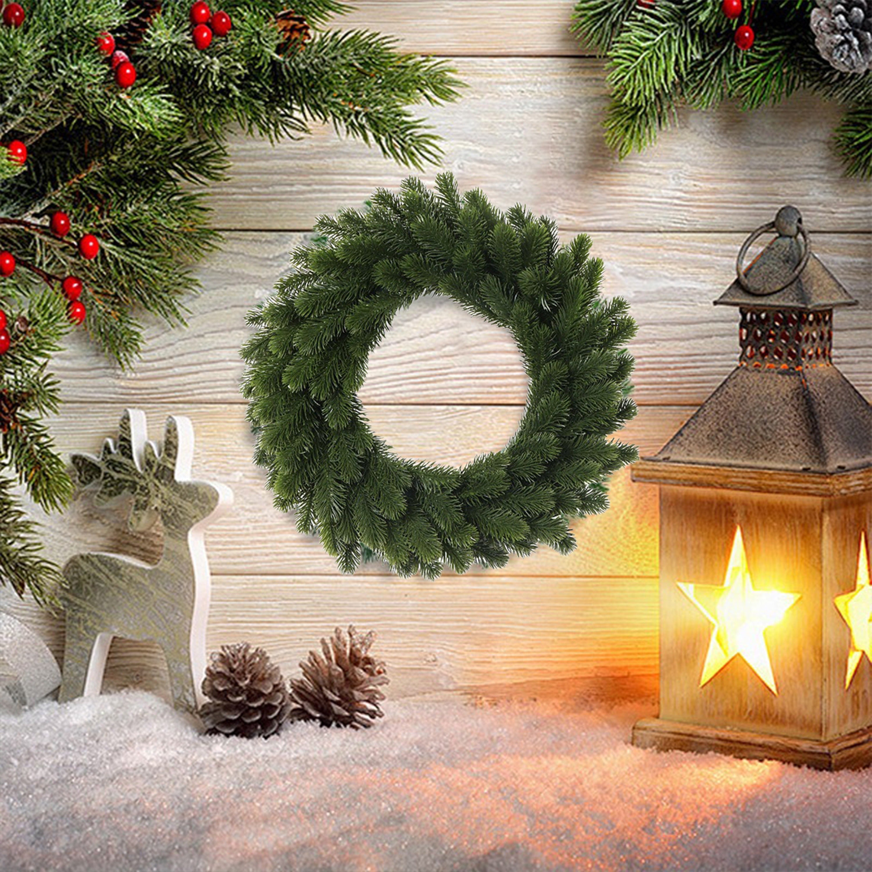 Green Pine Needle Wreath for Christmas Indoor Outdoor Decor