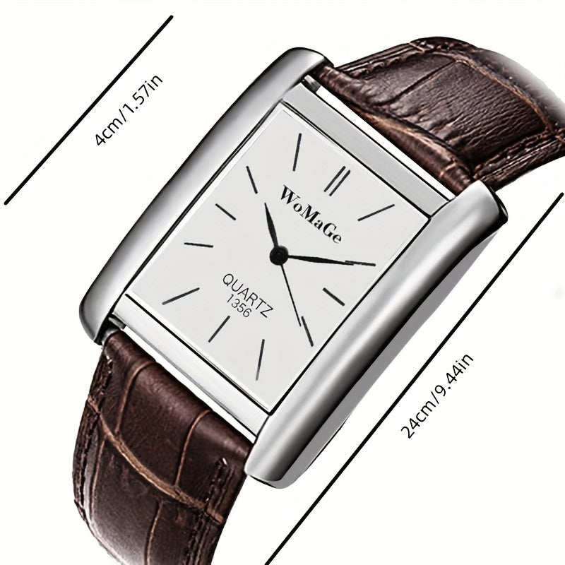 Men's Square Strap Watch Fashion Leather Casual Wristwatch