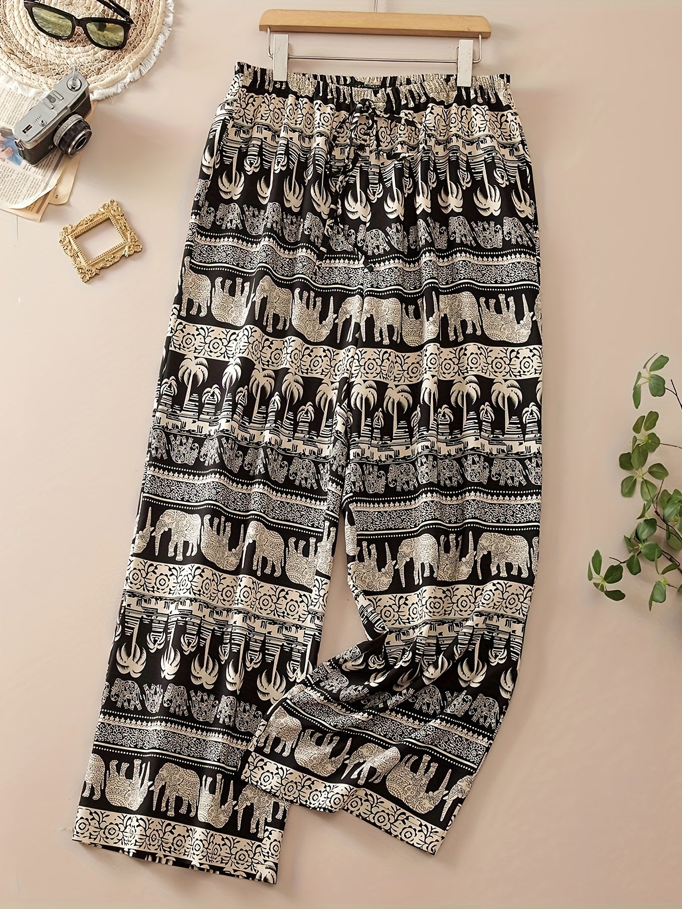 Pantalones anchos de mujer talla grande de poliéster tejido elegantes para todas las estaciones