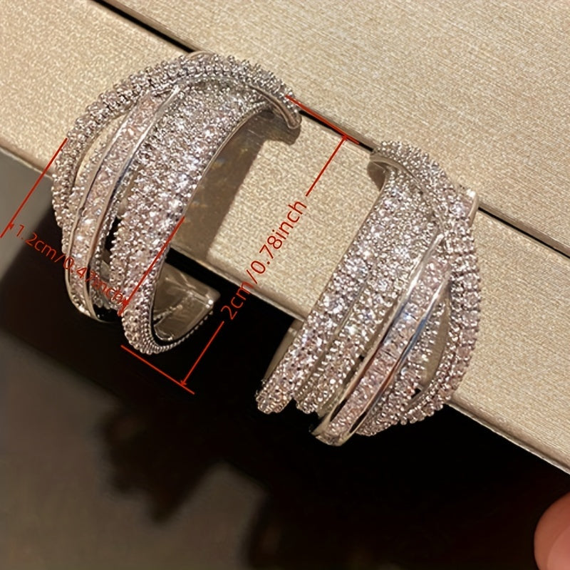 Women's Multi-Layer Earrings with Synthetic Zirconia and C-Shaped Design