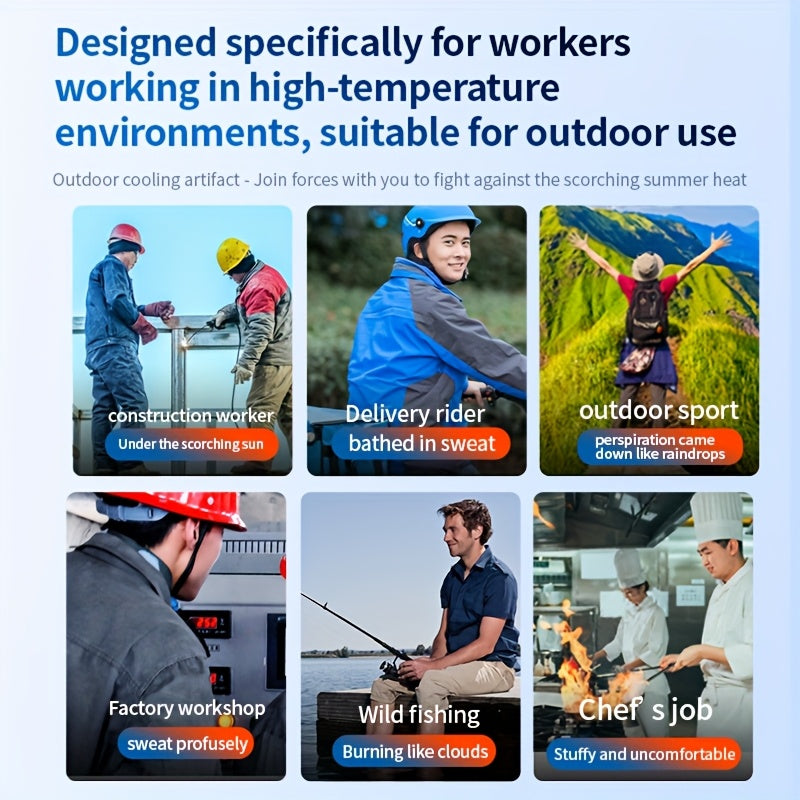 Portativ qayta tiklanadigan, bladeless klip fan, bel, bo‘yin va qo‘lda ishlash uchun mos. Tashqi sport, baliq ovlash, velosipedda yurish va oshxona uchun ajoyib.