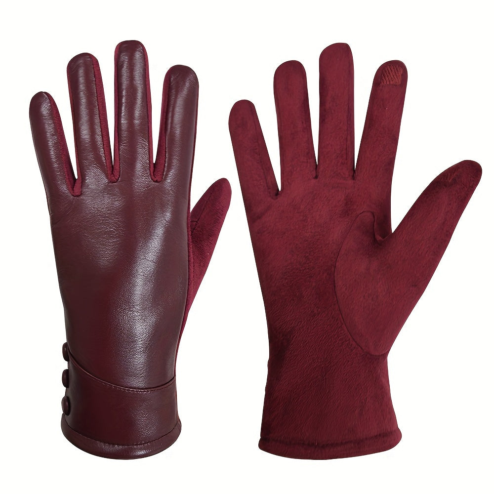 Men's Fleece-Lined Leather Gloves Touchscreen Split Fingers for Cold Weather