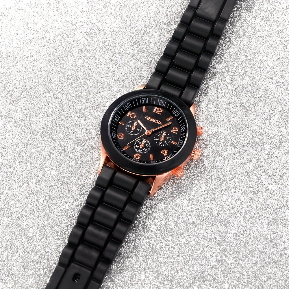 Set of 3 Unisex Casual Quartz Watches with Chronograph Digital Dial Silicone Strap