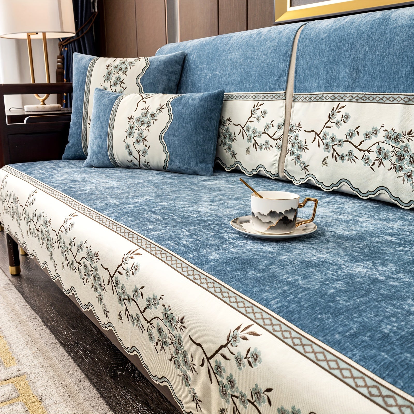 Чехол на диван с цветочным узором для всех сезонов с подушками и защитными чехлами для подушек для гостиной, спальни, офиса