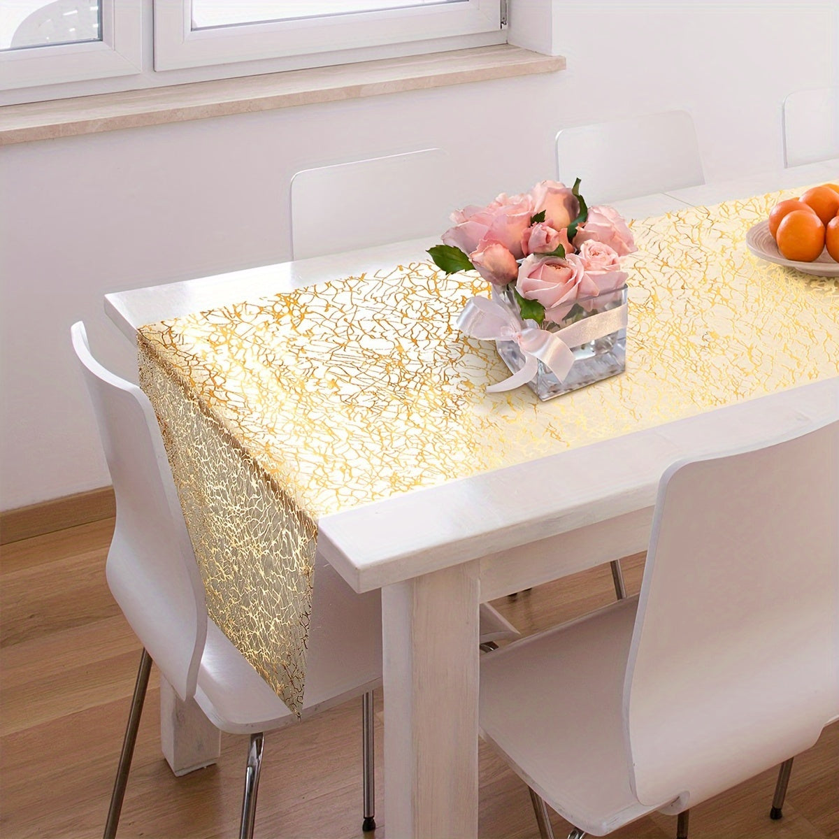 5pcs Gold Polyester Fiber Organza Glitter Metal Mesh Table Runners for Wedding Bridal Shower Birthday Party Decor