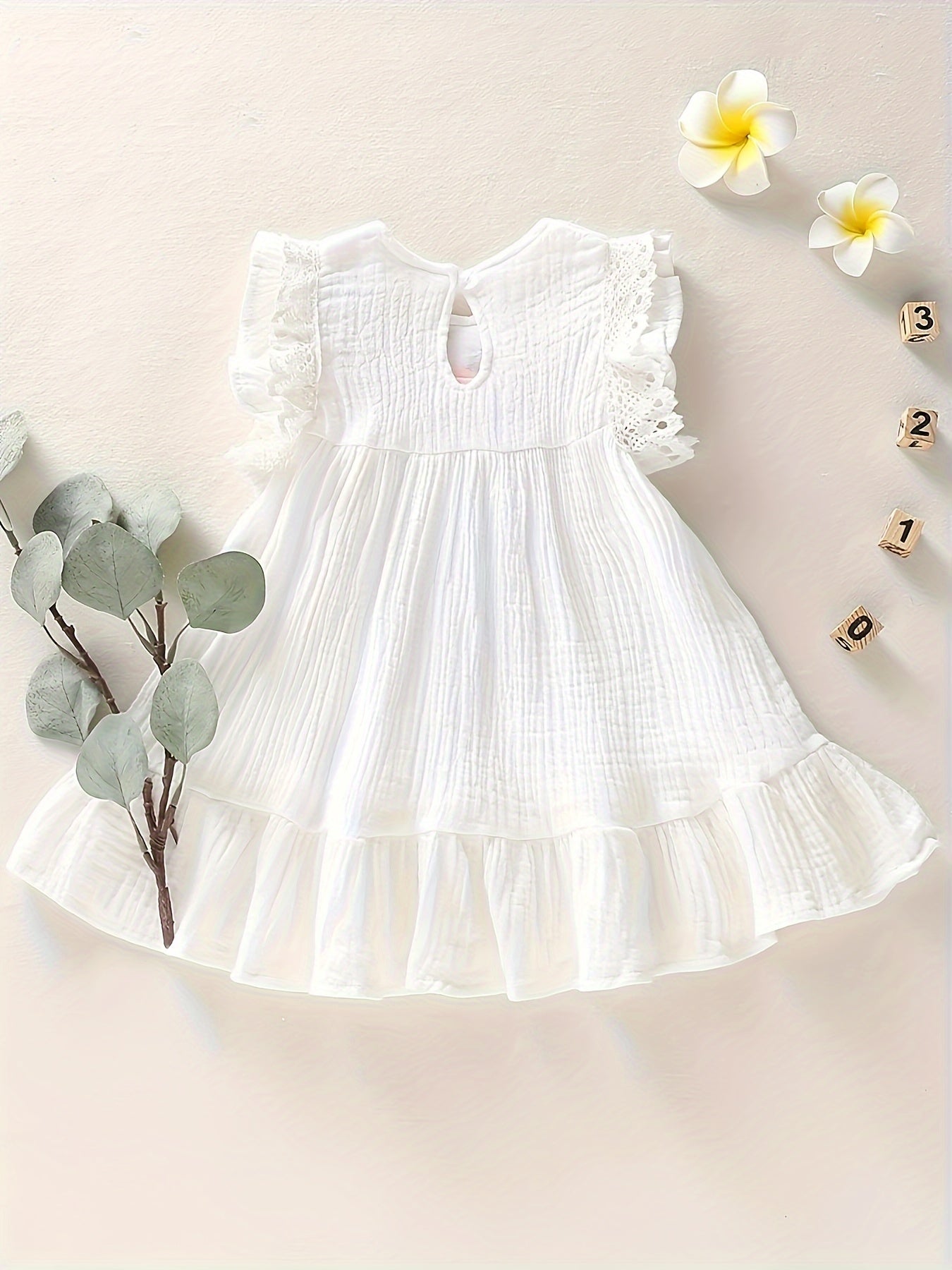 Baby Girl Cotton Dress with Ethnic Embroidery Ruffle Sleeveless Summer