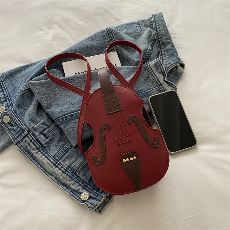 Black and White Violin-Shaped Crossbody Bag for Women with Adjustable Strap