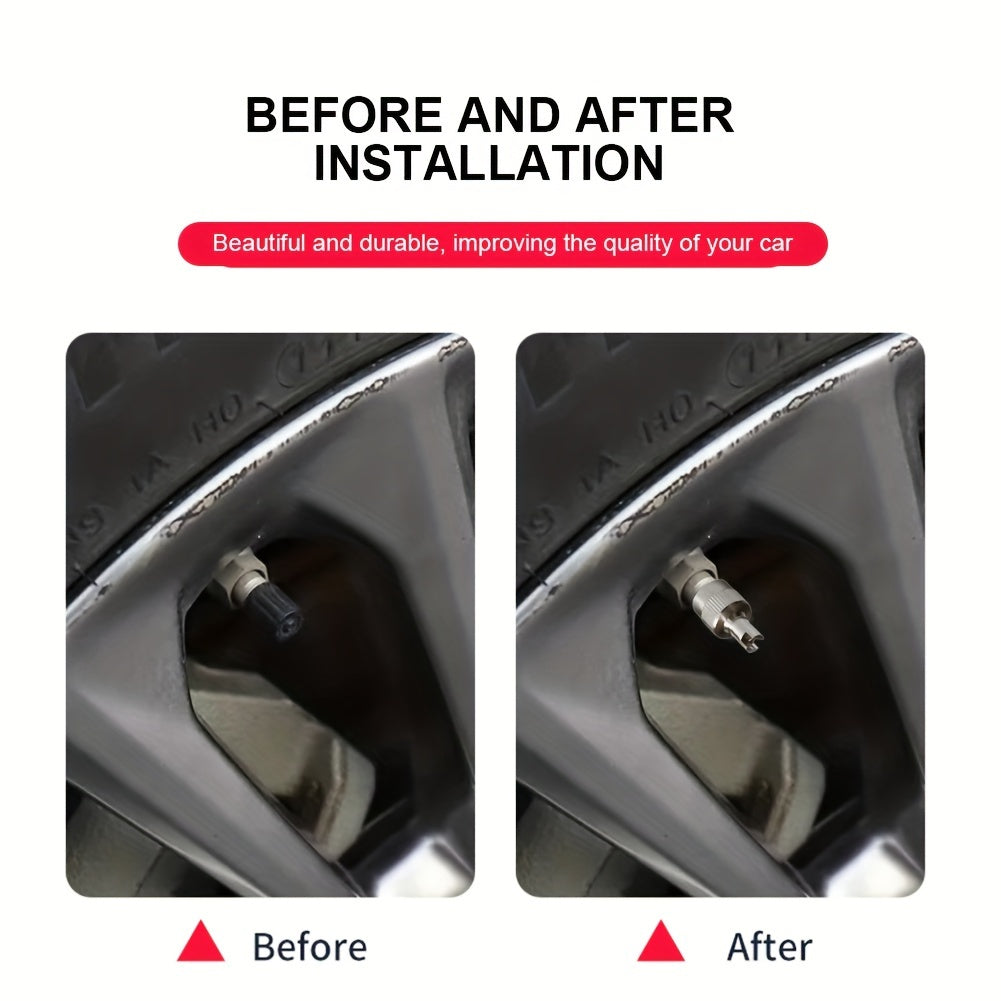 Metal Valve Caps with Core Remover for Cars, Motorcycles, Bikes