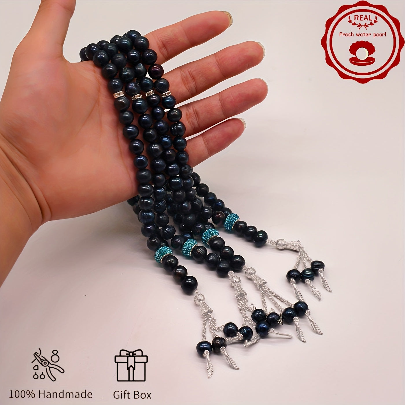 Zarif Qo'l Ishlangan Shirin Suv Marvarid Bilaguzuk - 33 Donadan, Onalar Kuni va Ongni Tinchlantirish Sovg'alari Uchun Ideal