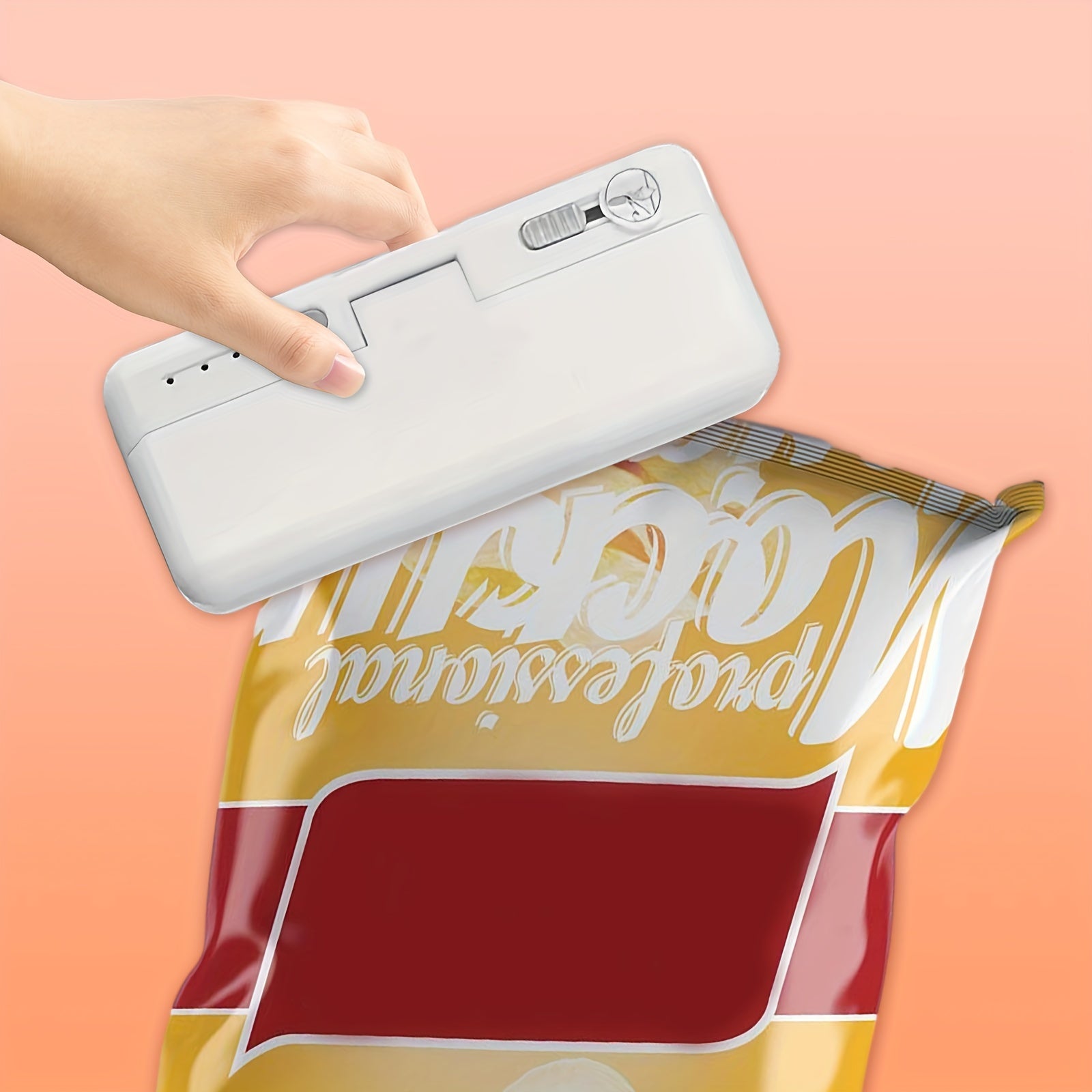 Food Sealer with Built-in Cutter USB Rechargeable Adjustable Heat Settings Magnetic Strip for Kitchen Organization